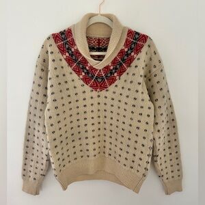 Vintage Shetland Wool Fair Isle‎ Knit Sweater Men's Medium Cabincore Winter Ski